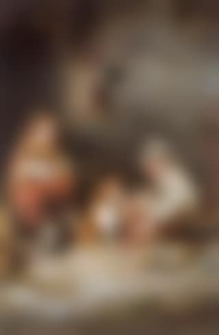 Cottage interior with two children and a hungry dog (preview)