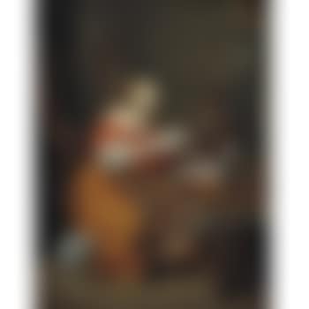 Interior with young girl seated a table (preview)