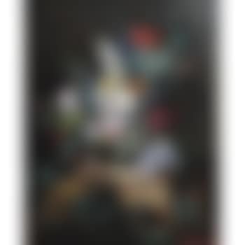 Elaborate still life of flowers with bird nest and melon (preview)