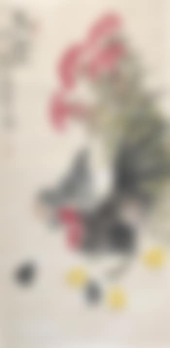 Chickens and coxcomb flowers (preview)