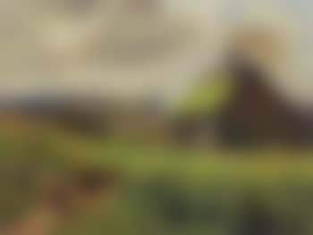 Spring idyll with house, woman and chickens (preview)