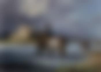 Horses towing a ship along a river, classical temple in distance (preview)