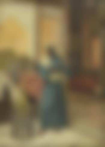 Palace guard examining a pistol, in eastern interior (preview)