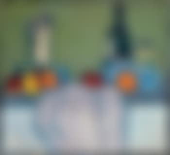 Still life with fruits, figure and bottle (preview)