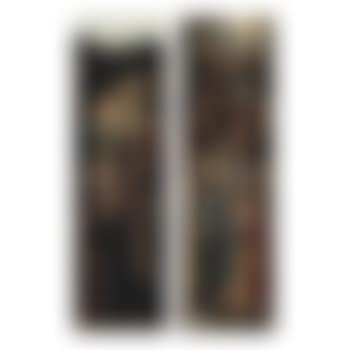 Bishop before a landscape with martyrdom of St. Sebastian, kneeling maL28le donor with female monarch (preview)