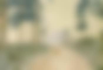 Farmhouse and figures on a tree lined path overlooking Mt Fuji (preview)