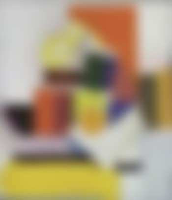 Still life of yellow jug, book and orange on a table (preview)