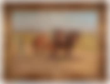 Zwei pflügende Pferde in schwäbischer Landschaft (preview)