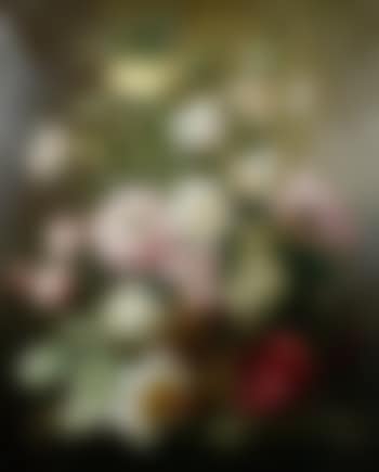 A lily, peonies, narcissi and roses in a vase on a ledge (preview)