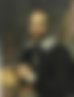 Portrait of a gentleman, half-length, in a black coat and white lace collar, with a skull (preview)