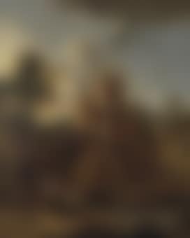 A mountainous river landscape with cattle drovers making a crossing by a ruined castle (preview)