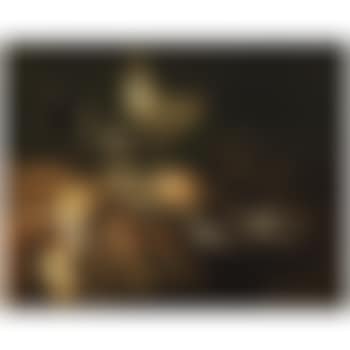 A Still Life With A Nautilus Cup, A Silver Salt Cellar, A Roemer And A Façon De Venise Glass, An Orange On A Pocelain Plate, A Peeled Lemon With Oysters On A Silver Plate, All On Stone Ledge Partly Draped With A Persian Rug (preview)
