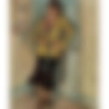 Femme À La Cigarette Devant La Porte Bleue (preview)
