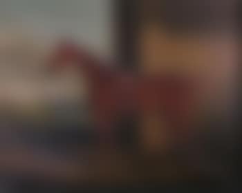 A bay hunter by a stable, a landscape beyond (preview)