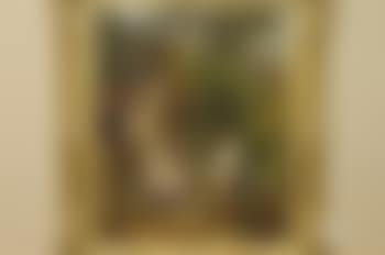 Figures and children in a cottage yard feeding chickens (preview)