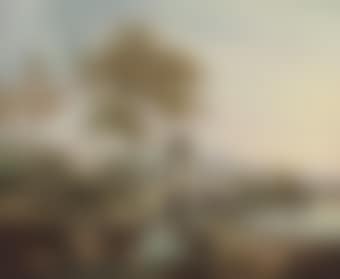An Italiante landscape with drovers and their cattle crossing a bridge, a volcano beyond (preview)