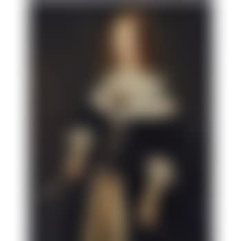 Portrait Of A Lady, Standing Three-quarter Length, Wearing A Richly Embroidered Black Dress, With Lace Collar And Cuffs, Holding A Fan (preview)