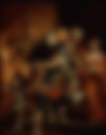 Aeneas fleeing the burning Troy carrying his old father King Anchises on his back. Next to him his son. His wife Kreusa is presenting them with a golden statue of the tutelary deity of Troy (preview)