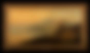 Extensive mountainous landscape at sunset with shepherds and their flock resting in the foregound, a fisherman beyond (preview)
