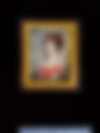 Marguerite Power, Countess of Blessington (1789-1849), wearing red dress, the bodice and short puffed sleeves lavishly trimmed with white lace, pearl necklace, her curling brown hair worn long and dressed with a wreath of poppies, corn ... (preview)