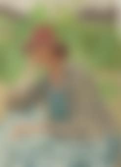Dorelia in a red hat, in front of a prickly pear (preview)