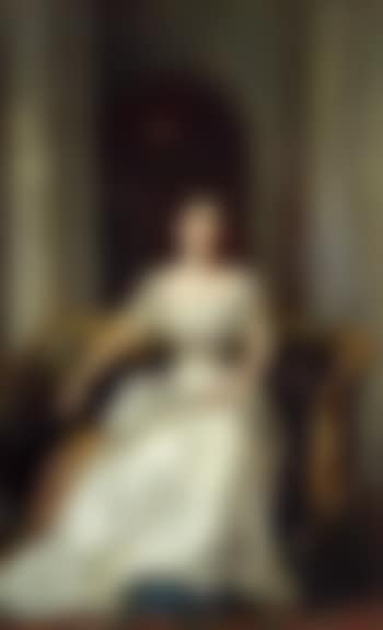 A portrait of Mrs. Mabel Brooks of Kinmount, in a cream dress, holding a plume of feathers (preview)