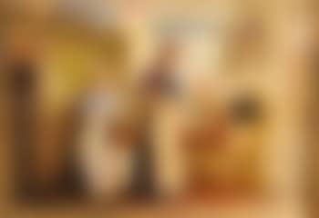 Cottage interior with a girl standing beside a window, another lady sewing nearby (preview)