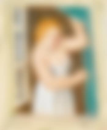 Rothaarige Frau am Fenster. (preview)
