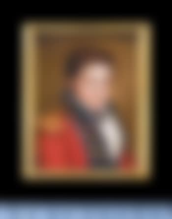 A staff officer, seated on a blue upholstered chair wearing red coatee with blue facings, gold button holes, gold epaulette, white waistcoat, chemise, black cravat (preview)