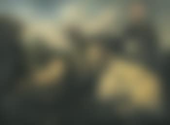 Hirte mit Ziegen, Widder und Hund vor Gewitterlandschaft. (preview)