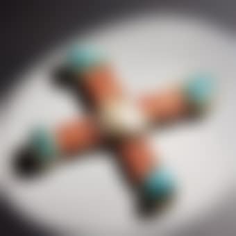 Pendentif-broche Croix Coquillage, Corail Et Turquoises (preview)