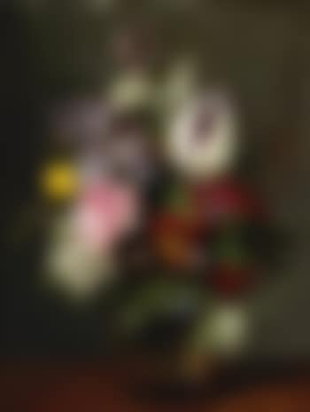 A still life with a rose, a tulip, pansies and other flowers in a glass vase (preview)