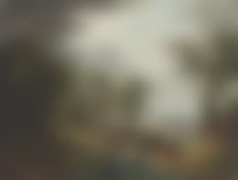 An extensive wooded, river landscape, with cattle watering in the foreground (preview)