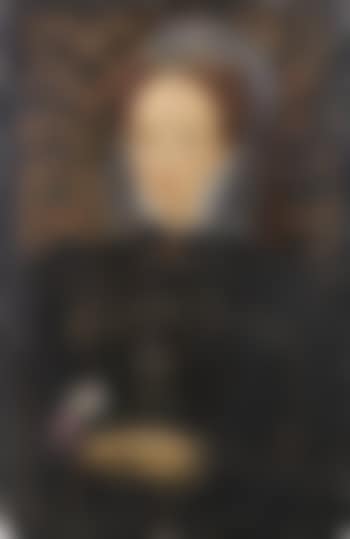 Portrait of a lady, apparently representing Mary Queen of Scots, half-length, in black costume with a white lace collar, wearing a crucifix and holding the roses of York and Lancaster (preview)