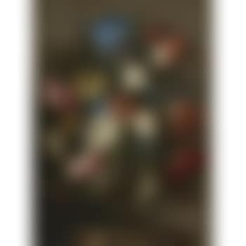 Still Life Of Tulips, Roses, Peonies, Iris And Other Flowers In A Glass Vase, Resting On A Table (preview)