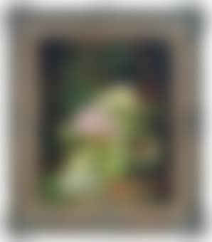 Still life of spring flowers with a bird nest with eggs and a moth in a forest landscape (preview)