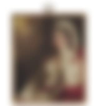 Margaret Georgiana, Countess Spencer, née Poyntz (1737-1814), seated on a red draped chair, one hand raised to her cheek, in a gold-trimmed white dress and gauze head scarf over her powdered hair dressed in ringlets, stormy sky background (preview)