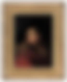 Portrait of a young girl, bust-length, in a red coat and black hat (preview)