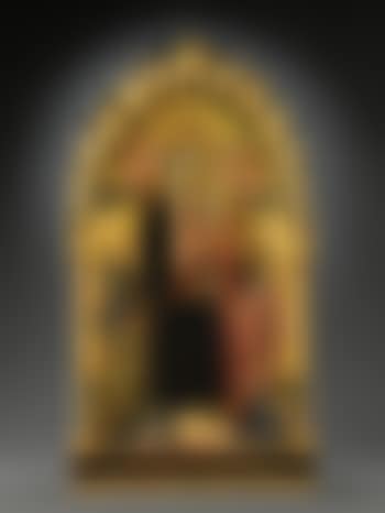 Madonna with child enthroned, crowned by two angels with Saints Anthony Abbot and James Major (preview)