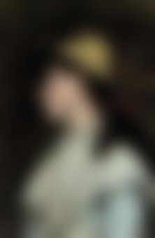 Portrait of a girl, bust-length, in a pale blue dress with a chiffon shawl, wearing a straw hat (preview)