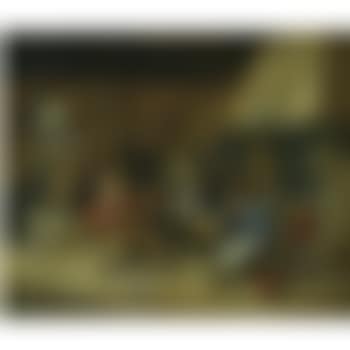 A Tavern Interior With A Fiddler And Peasants Smoking, Drinking And Playing Cards (preview)
