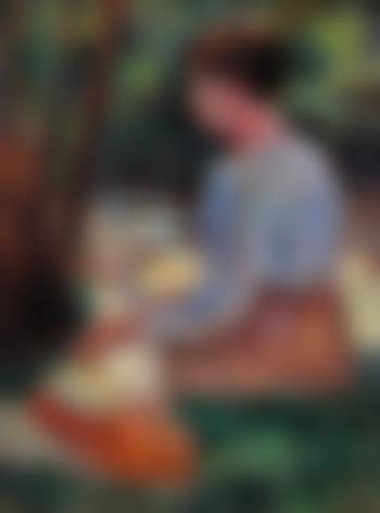 Jeune femme assise et son chien, bord de rivière (preview)