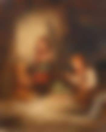 Two children and a terrier in a cottage interior (preview)