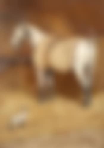 Horse and terrier in a stable interior (preview)