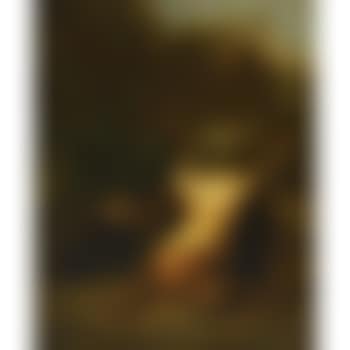 Game Still Life Of A Dead Hare, Two Partridges And Hunting Gear In A Forest Landscape (preview)