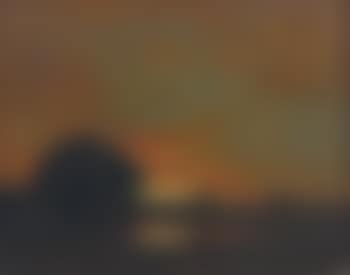 Abendstimmung, Blick über spiegelndes Gewässer auf Baumgruppe und verfärbten Horizont (preview)