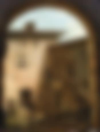 Cour d'un palais italianisant animé de personnages (preview)