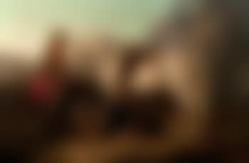 Girl and boy with a grey pony and a dog in an upland landscape (preview)