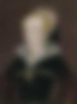 Portrait of Katherine Parr (1512-1548), Queen of England, half-length, in a black dress with black-and-white-embroidered collar and fur sleeves, and a bejewelled headdress (preview)