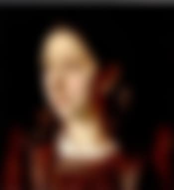 Portrait of Ida Holst with curly brown hair in a brown dress (preview)